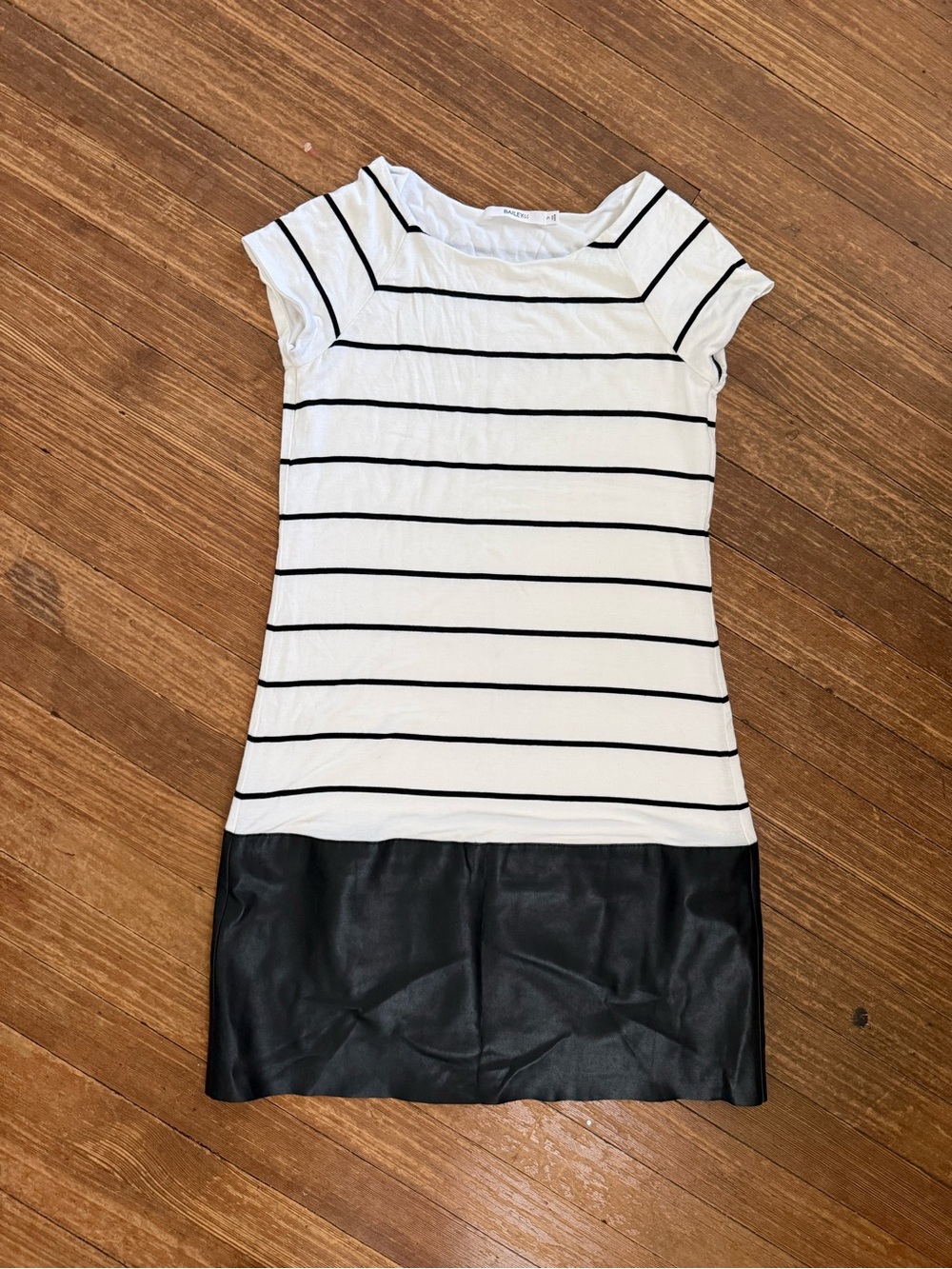 Bailey 44 D.J Baba Striped White & Black Dress with Black Hem Size Small